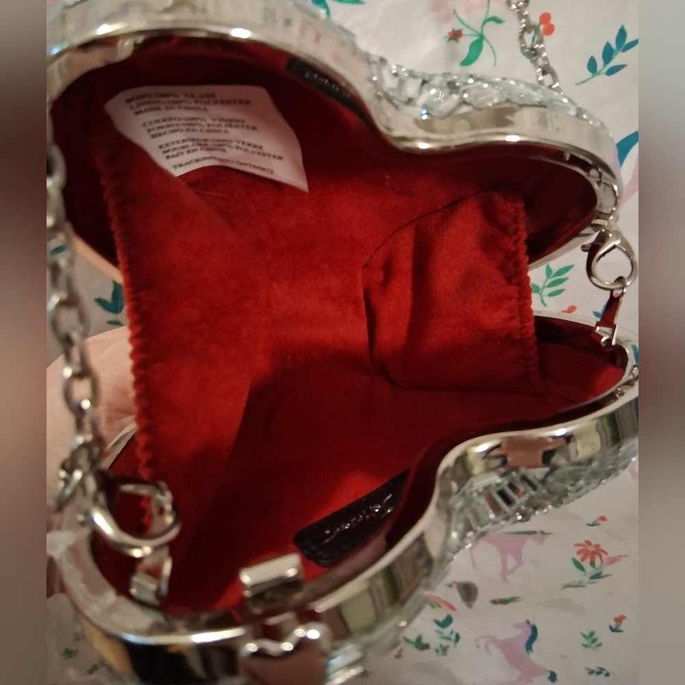 NWT Betsy Johnson Stole My Heart Silver Mirror Formal Crossbody Clutch Purse Bag - Picture 4 of 12